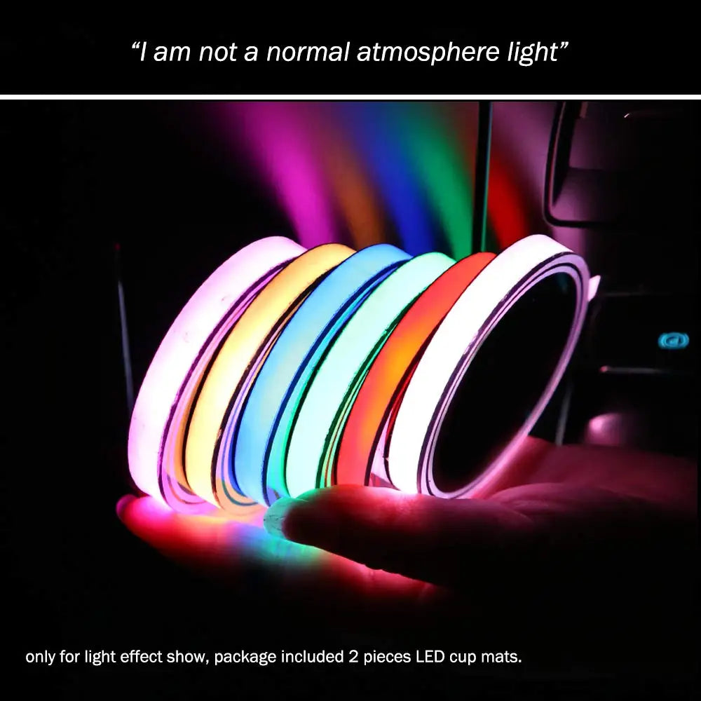 GPRGIT Universal LED Car Cup Holder Lights Mats Pad RGB Interior Decoration Atmosphere Lamp For Ford Jeep VW Audi BMW Chevrolet Dodge