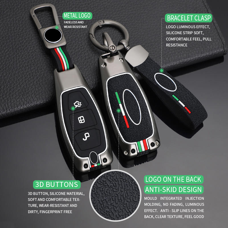 GPRGIT Zinc Alloy Car Key Cover Case Fob for Ford Focus 3/4 ST, Mondeo MK3/MK4, Fiesta, Fusion, Kuga (2013-2018)