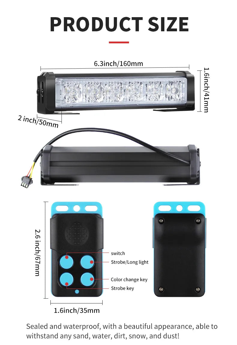 Vehicle LED Strobe Warning Light Emergency Flashing Lights Car Truck Warning Strobe Light Bar with Remote Control 12V 24V