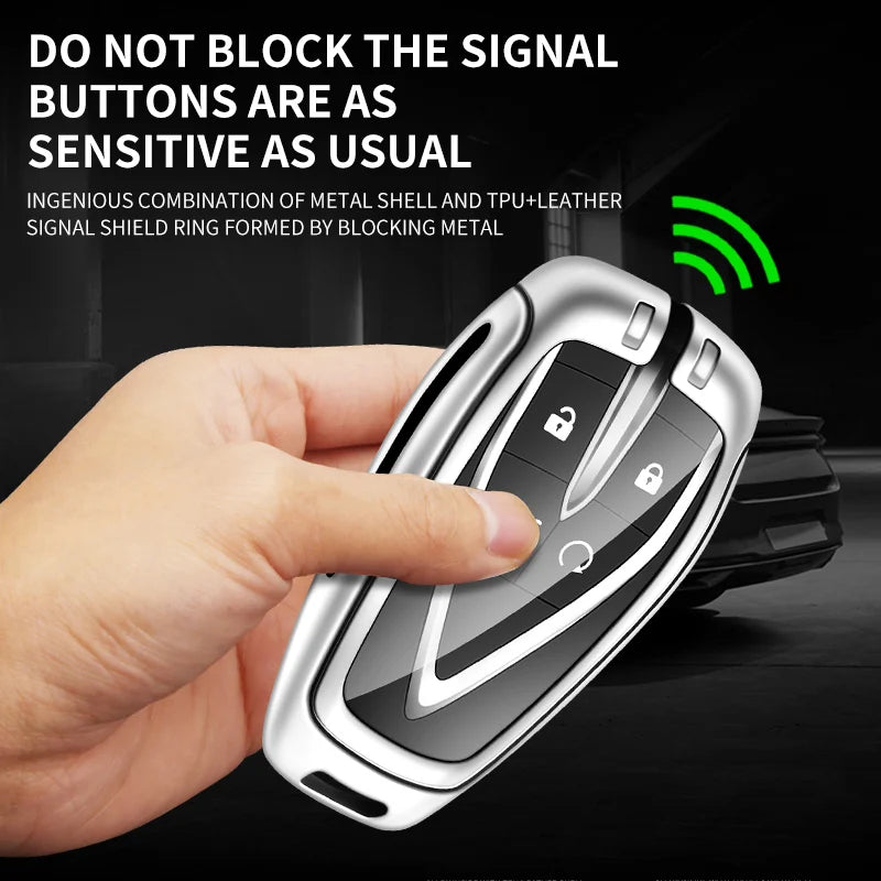 GPRGIT Metal Leather Car Key Case Cover for Changan CS35Plus CS55Plus CS75Plus 2019-2020 Keyless Protector Shell