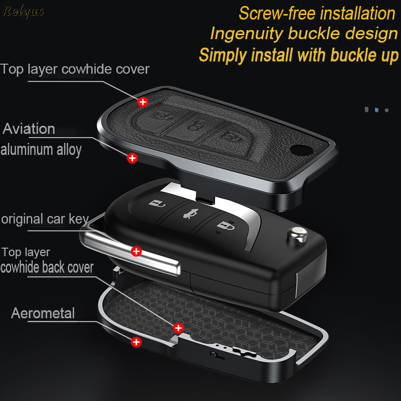 GPRGIT Aluminum Alloy+Leather Car Key Shell Case Cover for Toyota Hilux Corolla Avensis Prado Fortuner RAV4 CHR
