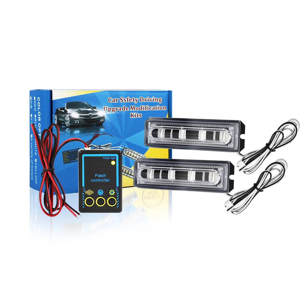 Daytime Running Warning Light Front Bumper Grille Led Lamp4pcs Led Car Lights Flashing Lamp