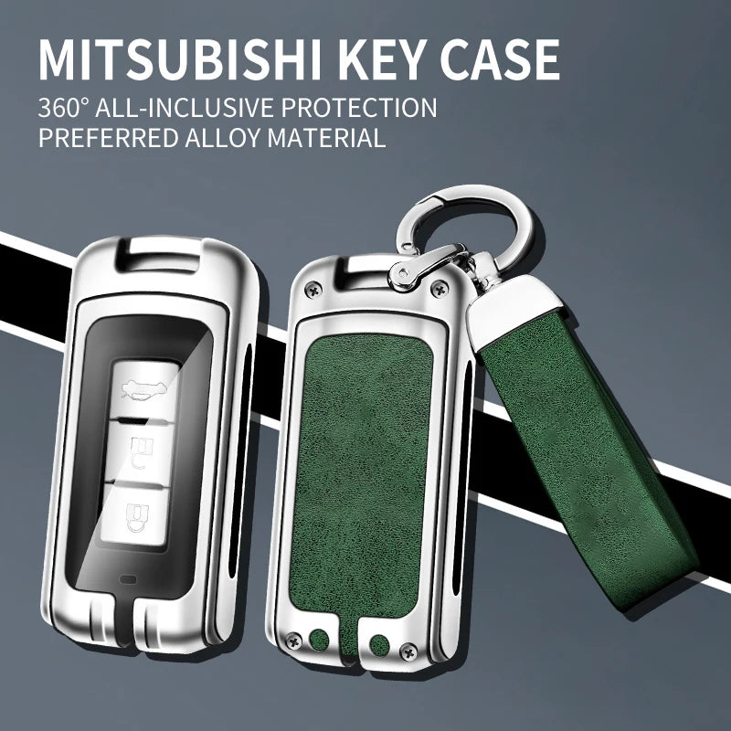 GPRGIT Zinc Alloy Leather Car Logo Key Case Cover for Mitsubishi L200 ASX Outlander Eclipse Cross Pajero Sport Lancer Auto Accessories