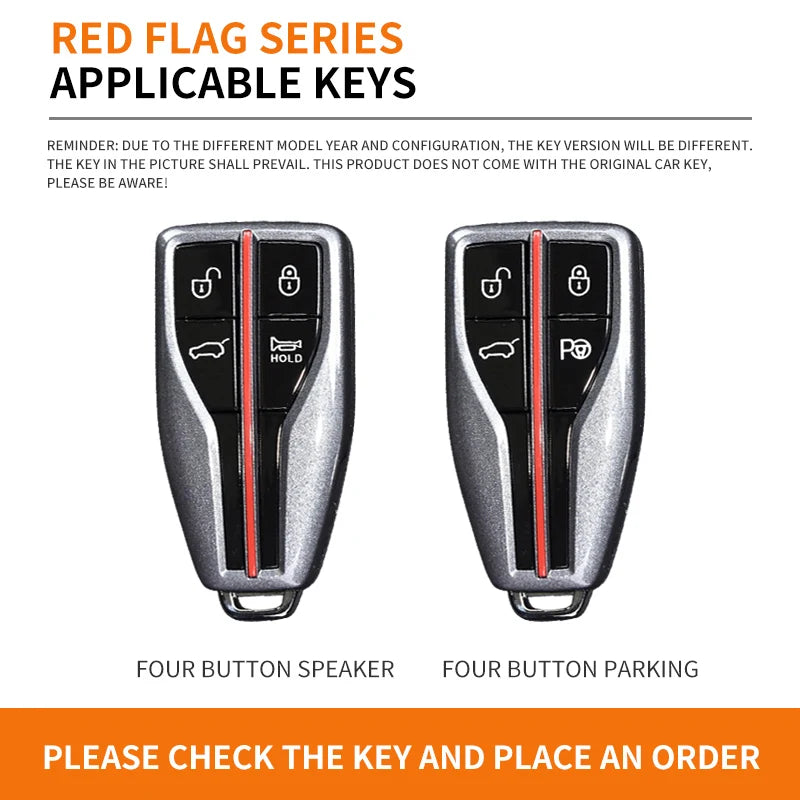 GPRGIT Zinc Alloy Car Key Cover Case Shell Holder Protector for Hongqi HS5 HS7 HS E HS9 Logo Keychain Bag Set Interior Accessories