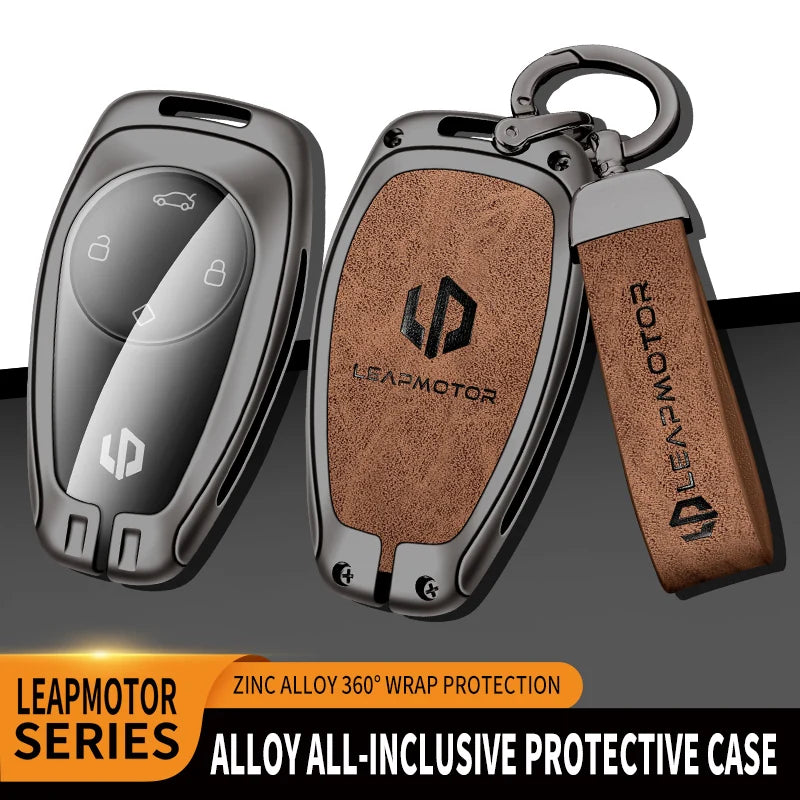 GPRGIT Zinc Alloy Leather Car Key Case Cover for Leapmotor T03 S01 Protector Keychain Shell Accessories