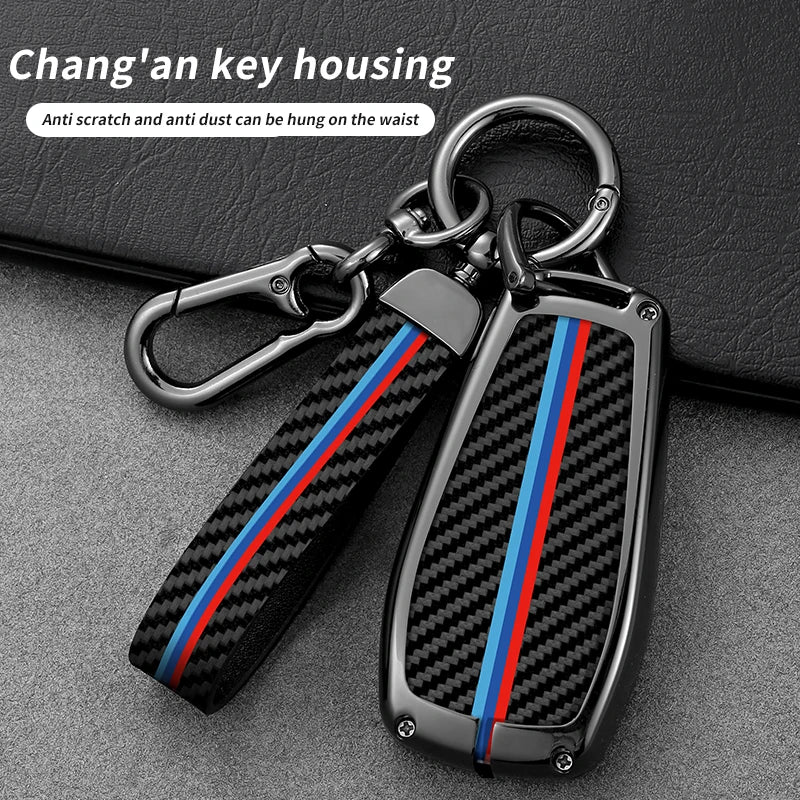GPRGIT Carbon Fiber Car Logo Key Cover for Changan CS35 Plus CS55 PLUS CS75 PLUS Eado UNI-T Oushang X5 X7 EV 2019 2020 2021