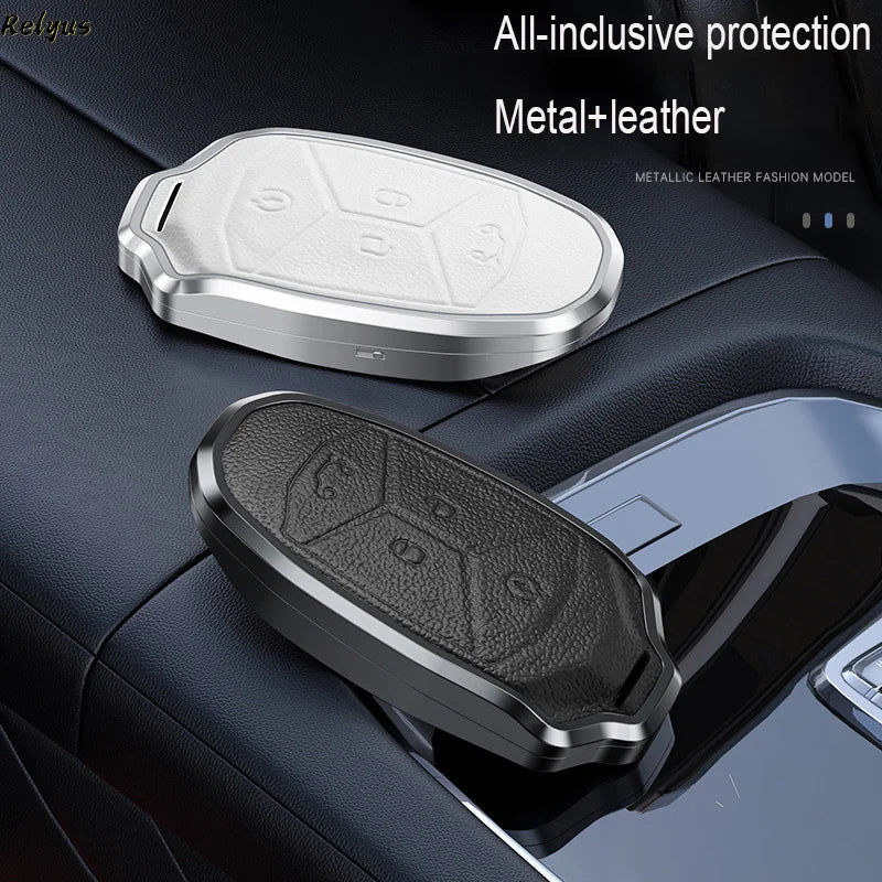 GPRGIT Fashion Aluminum Alloy Leather Car Key Cover Case for LYNK&CO Lynk Co 01 02 03 05 06 01 Protector Keyring Auto Accessories