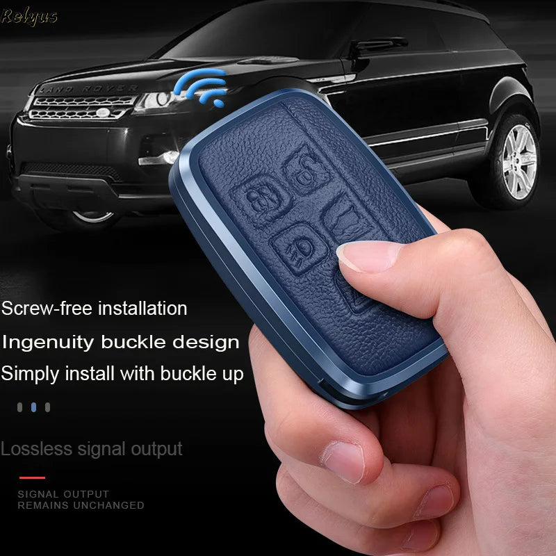GPRGIT Metal Cowhide Leather Car Key Case Cover for Land Rover Range Rover Sport Discovery 3 4 Elander 2 Evoque Keybag Accessories