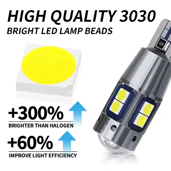 GPRGIT T10 W5W 168 194 LED Bulb White 3030 10SMD 12V Non-polar Canbus No Error Wedge LED Light