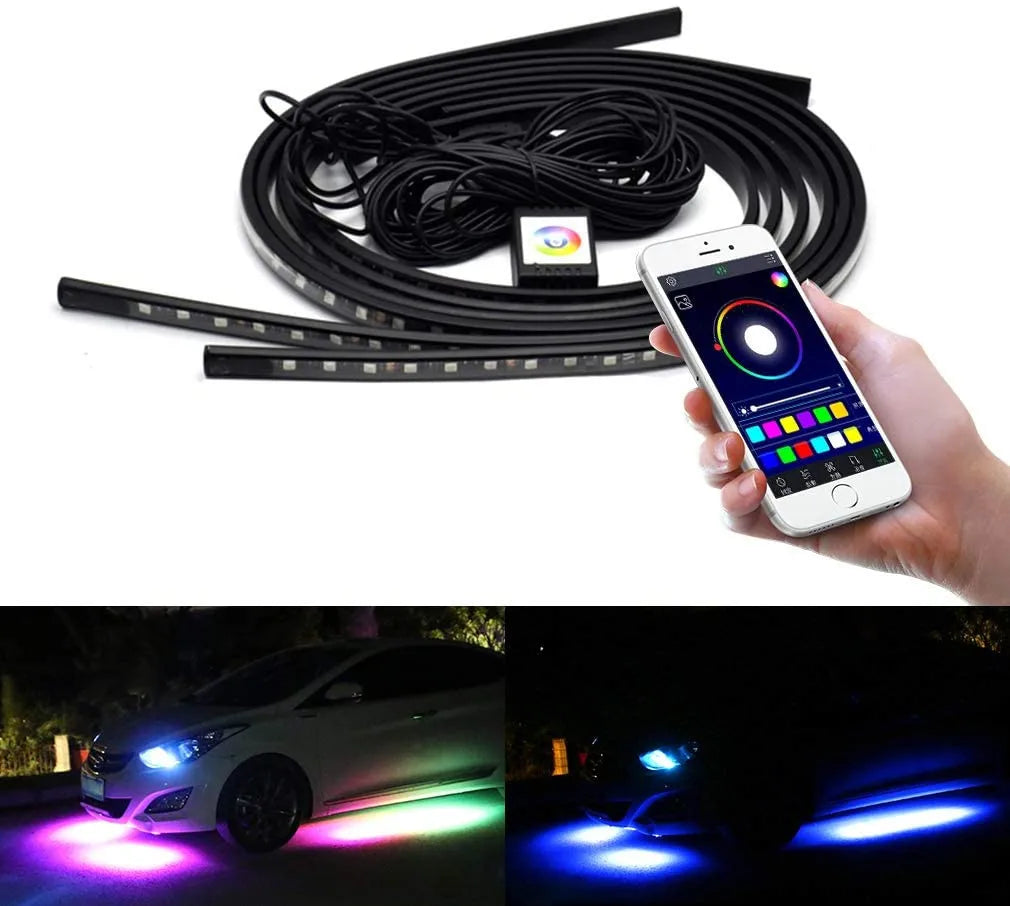 GPRGIT Waterproof RGB SMD Flexible LED Strip Under Car Tube Underglow Underbody Neon Light Kit with Remote Control DC12V