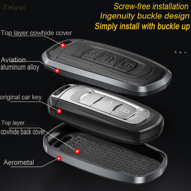 GPRGIT Aluminum Alloy+Leather Car Key Cover Case for Geely Emgrand EC7 EC718 EC715 Global Hawk GX7