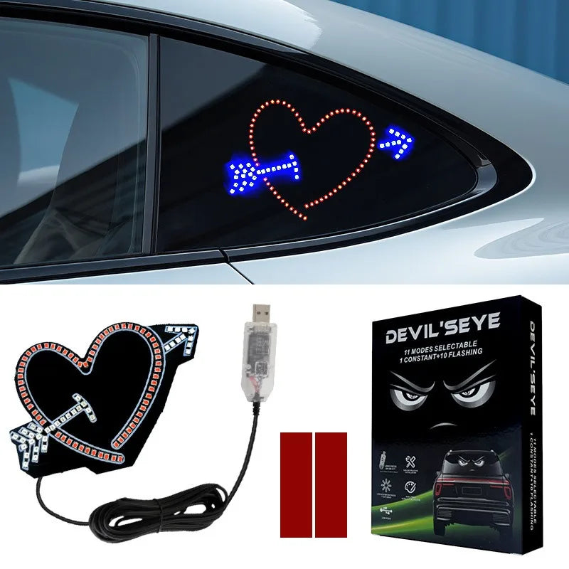GPRGIT 12V Heart LED Rear Window Warning Light 10W Expressive Decorative for Universal Car