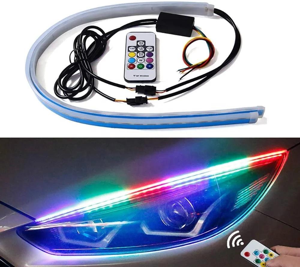 GPRGIT New Slim RGB Flowing Sequential Flexible LED DRL Strip For Headlight Assembly Strip Daytime Running Lights With Remote Control