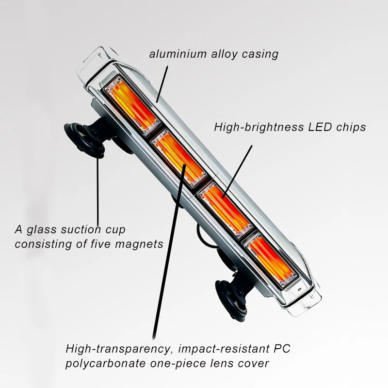 GPRGIT 12V Amber LED Warning Light Bar 20000LM Suction Cup Mount Traffic Advisor Strobe
