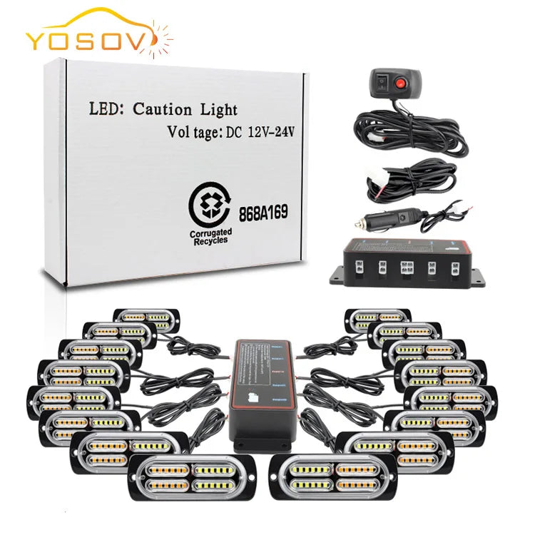 GPRGIT Automotive 16LED Dual Color Grille Light - Clip-on Warning Lamp - 12V, 12W, IP67, 3000K-6000K, ABS, CE/EMC/ROHS/E24