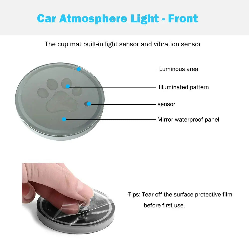 GPRGIT LED Car Cup Holder Mats Pads Dog Paw RGB LED Lights Car Drink Coaster Accessories Interior Decoration Atmosphere Light - Univers