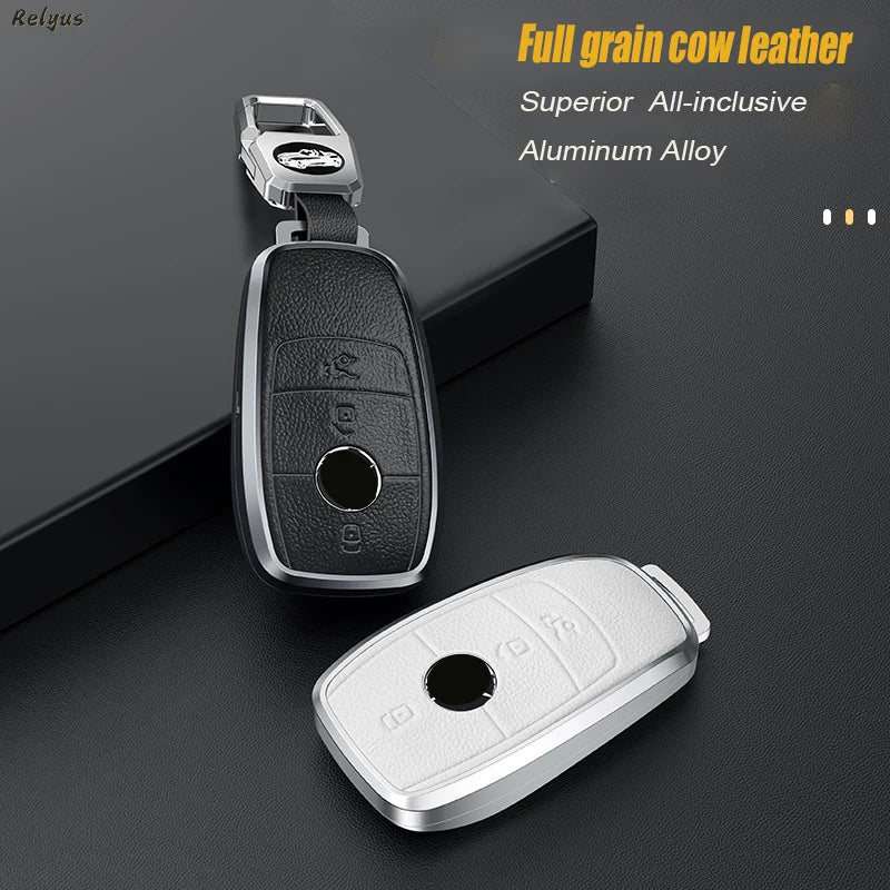 GPRGIT Leather Aluminum Car Smart Key Case Shell for Mercedes Benz C S Class W206 W223 C200 C260 C300 S350 S400 S450 S500 Accessories