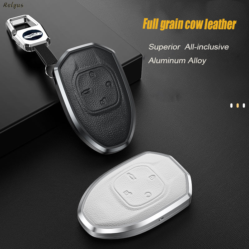 GPRGIT Aluminum Alloy+Leather Car Key Cover Case for GAC Trumpchi Empow 2021 J11-J15 J16 Keychain Holder