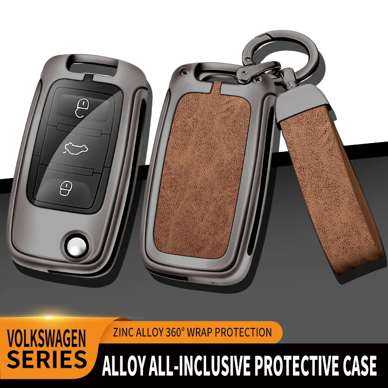 GPRGIT Metal Leather Car Key Cover for VW Volkswagen Polo/Tiguan/Jetta/Passat/Golf/Beetle and Skoda Octavia