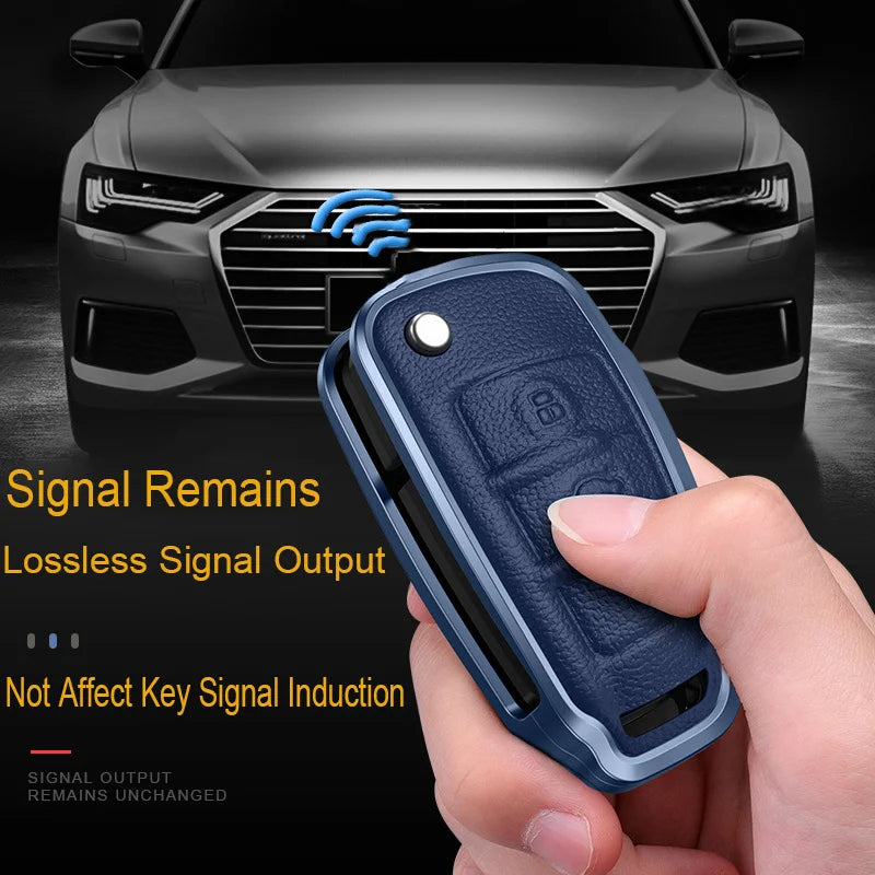 GPRGIT Folding Aluminum Leather Car Key Cover Case Fob for Audi A3 8L 8P A4 B6 B7 B8 A6 C5 C6 4F RS3 Q3 Q7 TT 8L 8V S3 Accessories