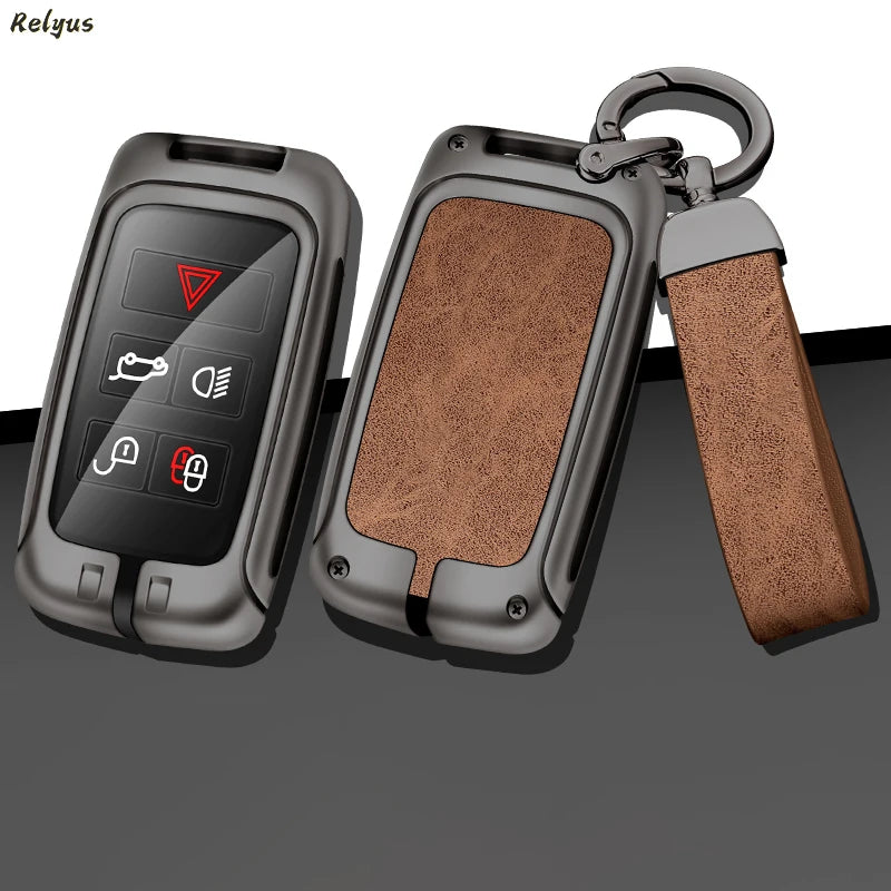 GPRGIT Metal Leather Car Custom Logo Key Case for Land Rover Range Rover Evoque Discovery Sport Velar for Jaguar XE E-PACE XF Keychain
