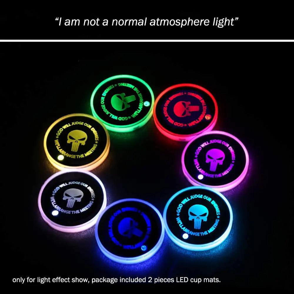 GPRGIT Car LED Cup Lights Personalized Custom Auto Brand Logo RGB 7 Colors Lights Anti - Skid Pad USB Charging Atmosphere Coasters