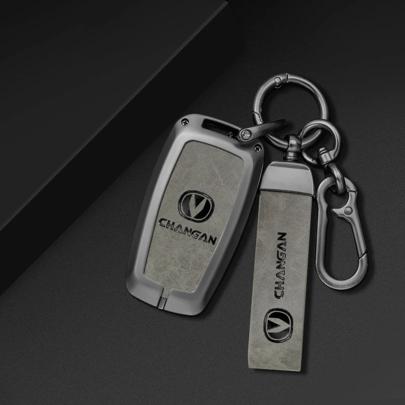 GPRGIT Zinc Alloy Car Key Case Cover for Changan CS75 CS15 Benni EV E-Star 2023 3 Buttons Leather