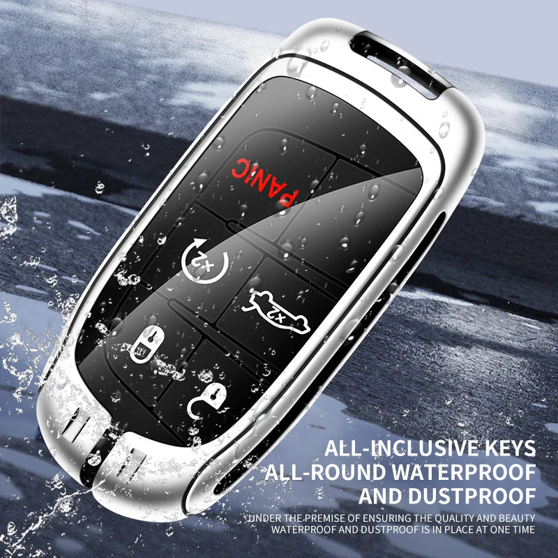 GPRGIT Zinc Alloy Leather Car Key Case Cover for Jeep Grand Cherokee Renegade Fiat Freemont Dodge Charger Challenger Durango Journey