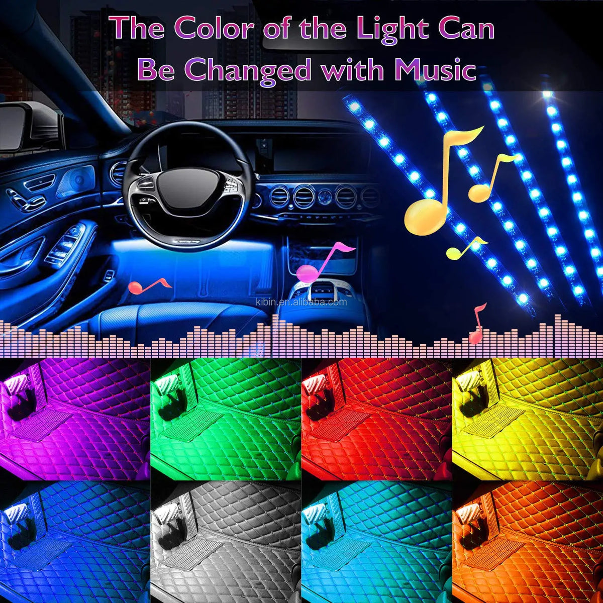 GPRGIT 48 LED Car Foot Light Atmosphere Ambient Lamp Remote/Voice/APP Control 12V