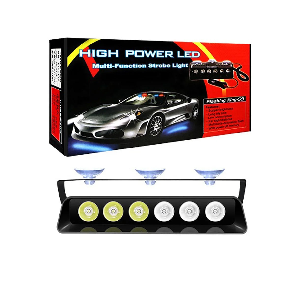 GPRGIT 6SMD Red/Blue LED Strobe Warning Light with Suction Cup - Dashboard Windshield Interior Flash Light