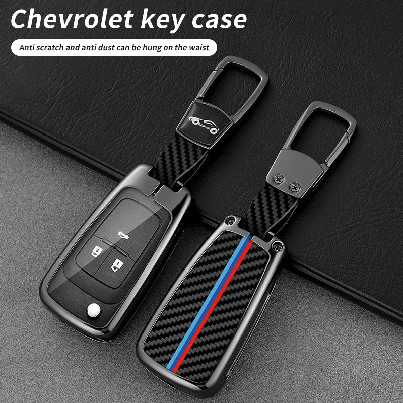 GPRGIT Carbon Fiber Car Logo Key Case for Chevrolet Onix Equinox Orlando Cruze Spark Sonic Camaro Volt Bolt Trax Malibu Blazer Traverse