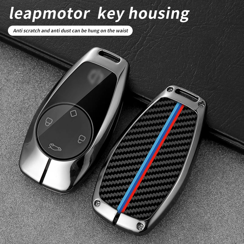 GPRGIT Carbon Fiber Zinc Alloy Car Key Case Cover for Leapmotor T03 S01 C11 Smart Keychain Accessories