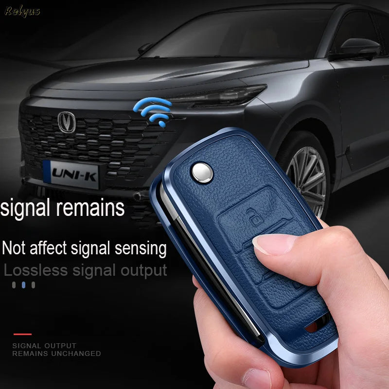 GPRGIT Flip Aluminum Leather Car Key Case Cover Shell for Changan CS15 CS35 CS75 EV E-Star EADO Raeton V3 V5 V7 Holder Accessories