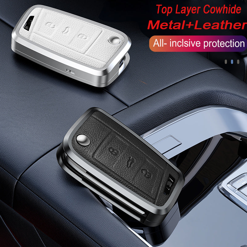 GPRGIT Aluminum Alloy+Leather Car Key Case Cover for VW Golf 7 MK7 Tiguan MK2 Seat Ateca Leon Skoda Octavia A7