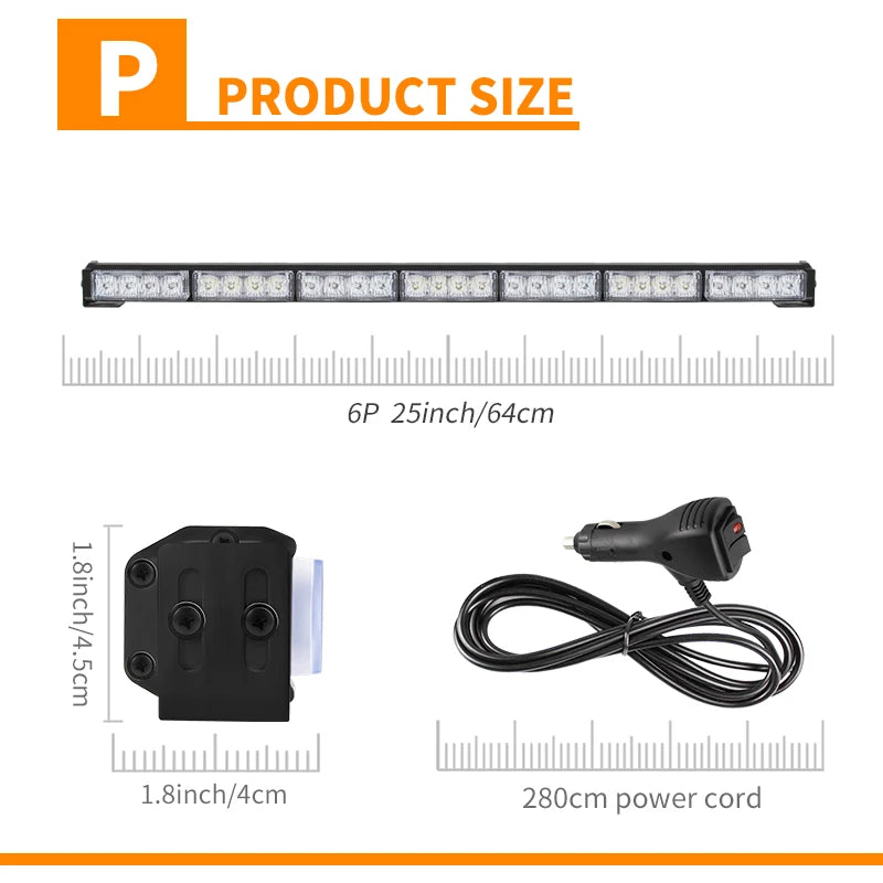 25inch Auto Emergency LED Strobe Light Bar Boat Trailer Offroad Truck Roof Grille DRL Flashing Warning Lamps 24W