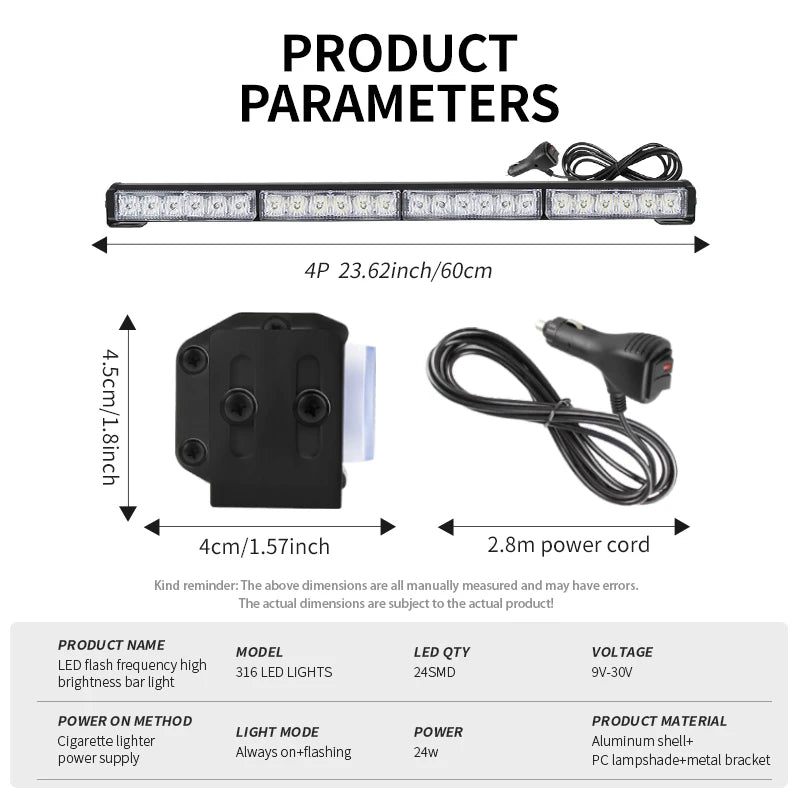 23 Inch 24W LED Light Bar for Off - Road - Dual Color Strobe Emergency Warning Lamp, High Brightness Auxiliary Vehicle Lightbar