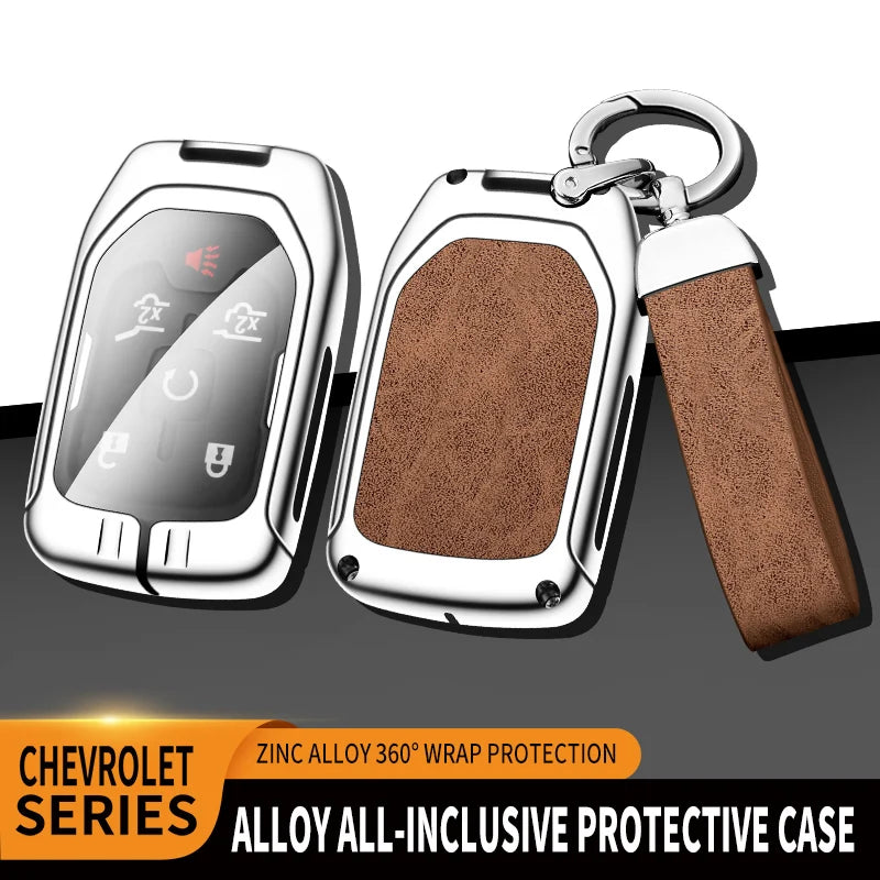 GPRGIT Metal Leather 3/4/5/6 Button Car Key Cover Case for Chevrolet/GMC Yukon/Suburban/Tahoe 2015-2016