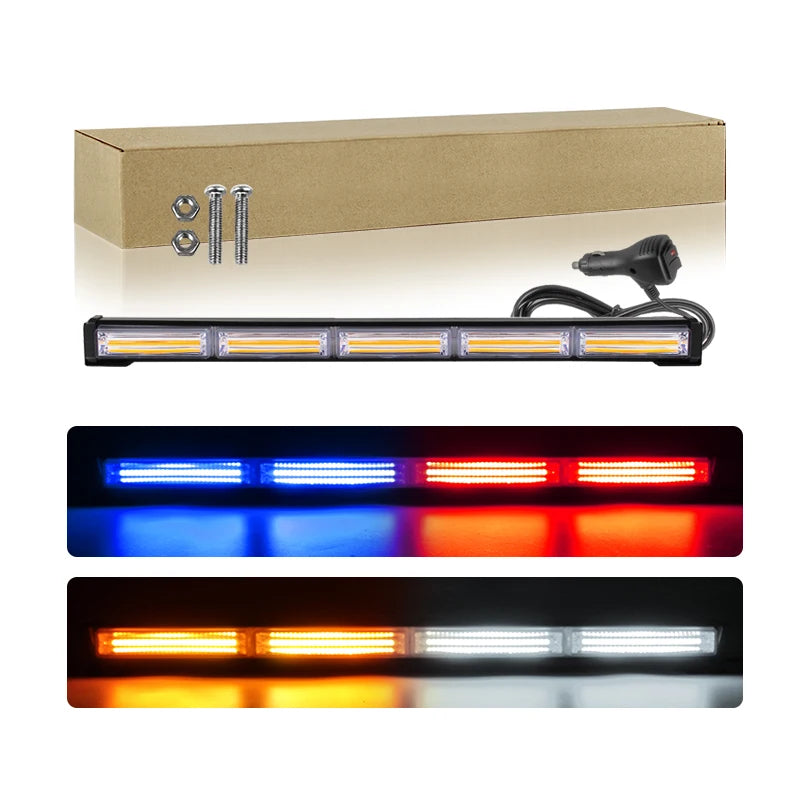 21inch Vehicle LED Strobe Light Emergency Flashing Lamp COB Warning Light Bar for Roof Dash Windshield Grille Deck 9-30V