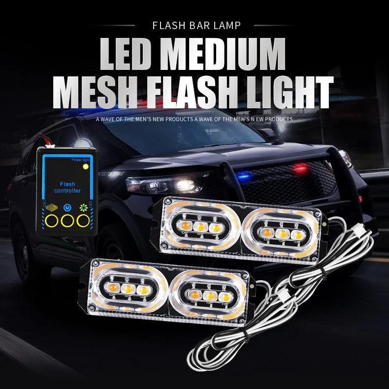 12V New Automotive Front Grille LED Strobe Lights Set Emergency Light Bar LED Warning Flashlight Truck Caution Side Marker Light