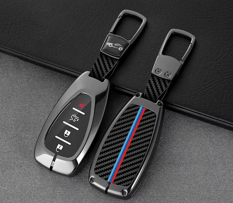 GPRGIT Carbon Fiber Car Logo Key Case for Chevrolet Onix Equinox Orlando Cruze Spark Sonic Camaro Volt Bolt Trax Malibu Blazer Traverse