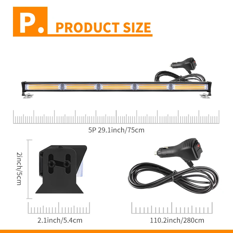 COB Emergency Warning Strobe Light Bar LED WindShield Flashing Safety Caution Light Traffic Advisor for Construction Vehicles