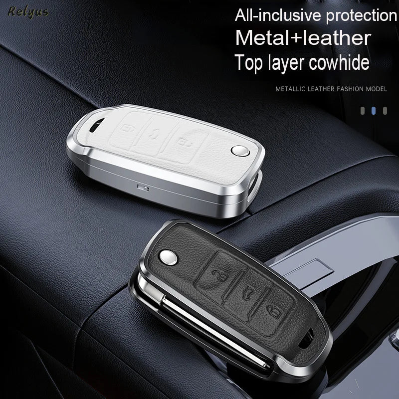 GPRGIT Flip Aluminum Leather Car Key Case Cover Shell for Changan CS15 CS35 CS75 EV E-Star EADO Raeton V3 V5 V7 Holder Accessories