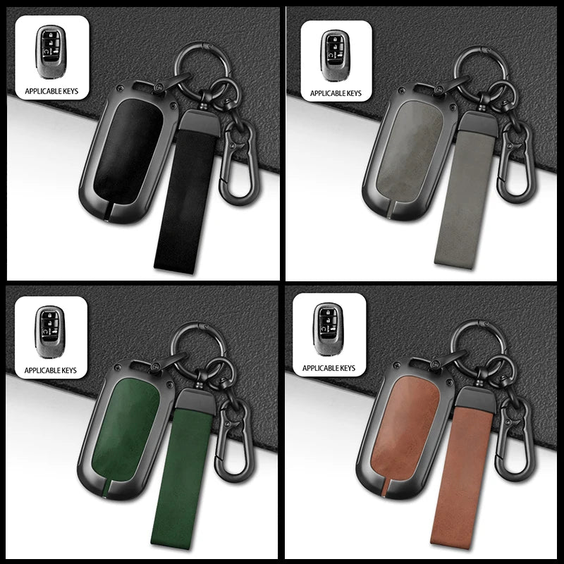 GPRGIT Leather Car Key Case Holder Fob for Honda Civic Accord HR-V CR-V CRV 2021 2022 2023 5 Buttons Keychain Accessories