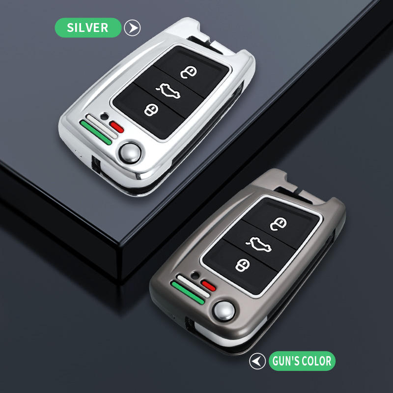 GPRGIT Zinc Alloy Flip Car Key Cover Case for VW Golf 7 Mk7, Seat Ibiza/Leon, Skoda Octavia