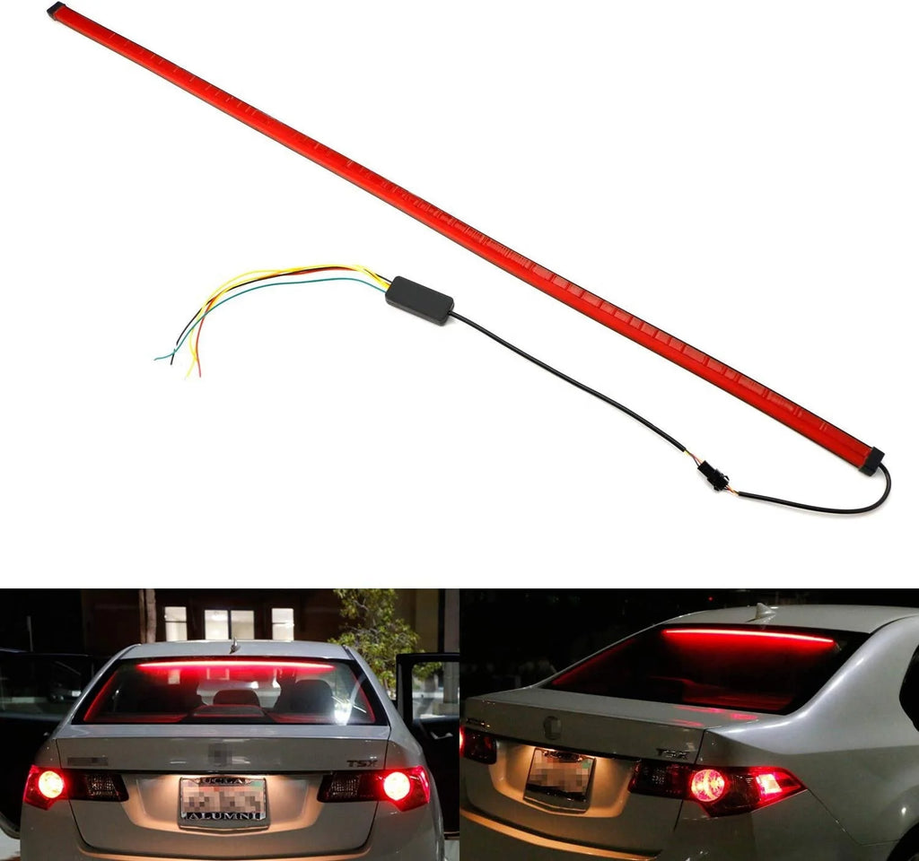 GPRGIT 1M High Mount Rear Tail Brake LED Warning Strip Light Car Strobe Flashing Stop Lamp 12V Flexible LED Flow Red Color Running