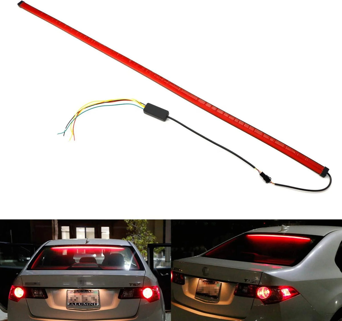 GPRGIT 1M High Mount Rear Tail Brake LED Warning Strip Light Car Strobe Flashing Stop Lamp 12V Flexible LED Flow Red Color Running