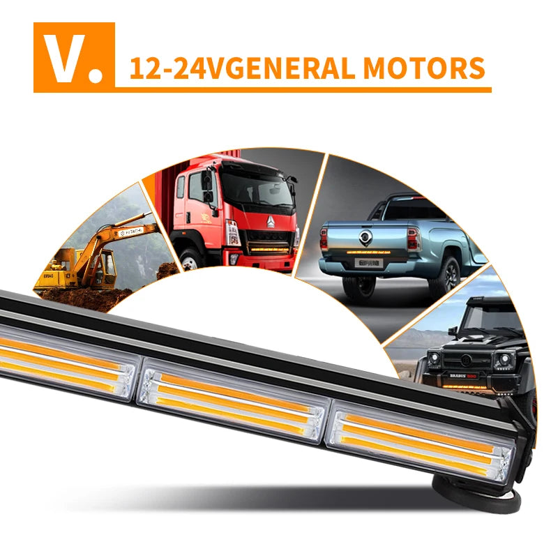 Truck 13inch LED Strobe Light Bars Double Row Waterproof LED Warning Emergency Flashing Lights Amber Blue White Red