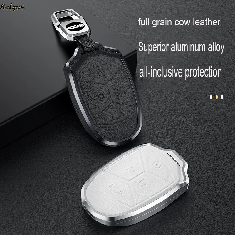GPRGIT Fashion Aluminum Alloy Leather Car Key Cover Case for LYNK&CO Lynk Co 01 02 03 05 06 01 Protector Keyring Auto Accessories
