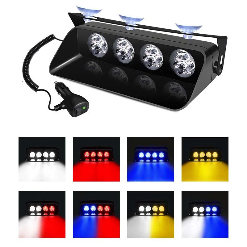 GPRGIT 12SMD Red/Blue LED Strobe Warning Light with Suction Cup - Dashboard Windshield Interior Flash Light