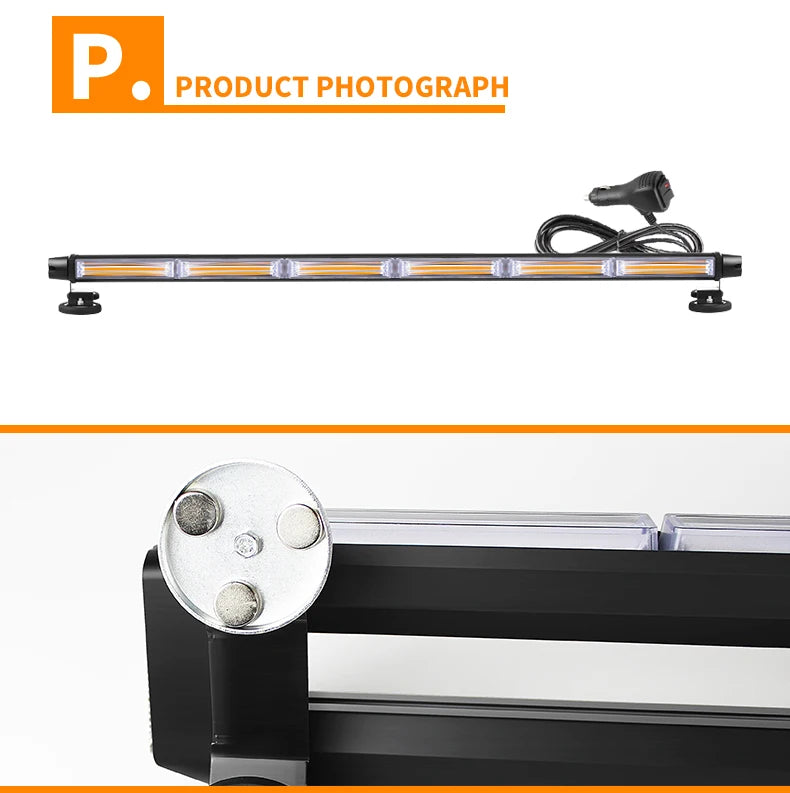 12-96 Led 12v Both Side Magnetic Emergency Traffic Advisor Flash Strobe Light Bar Amber Flashing Light